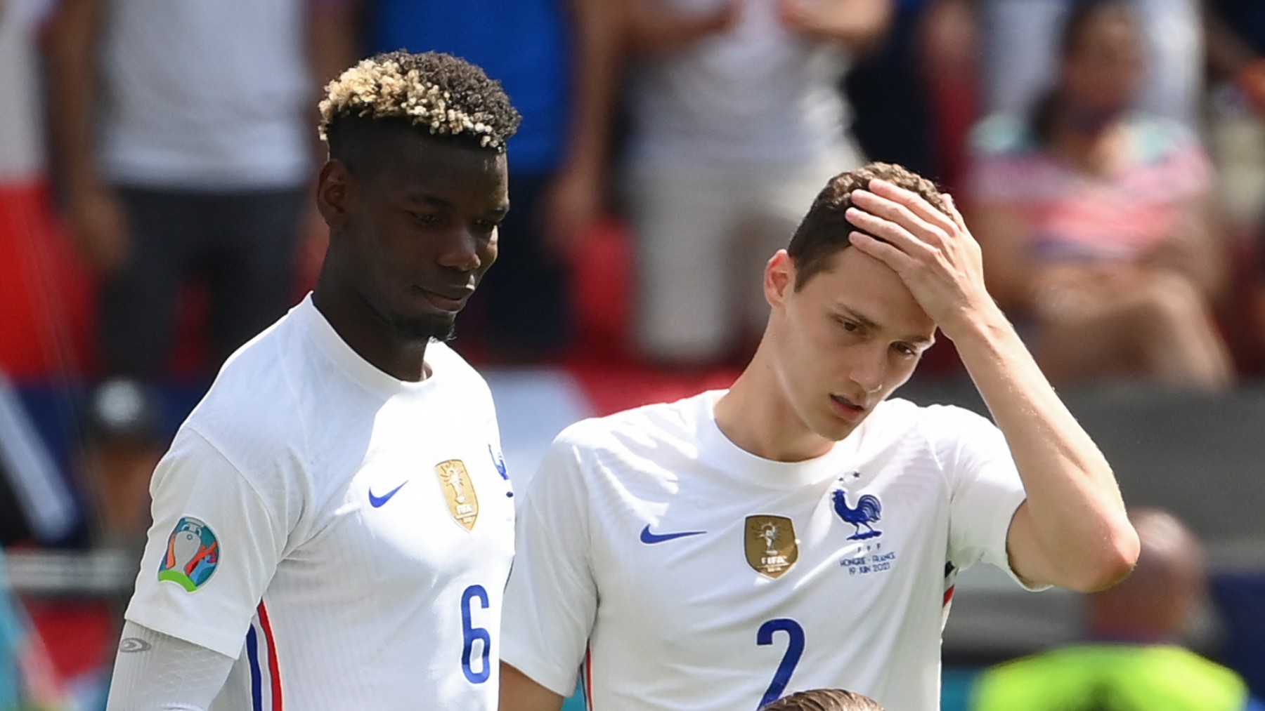 Pogba y Pavard durante un partido con Francia en la Eurocopa 2020. (AFP)